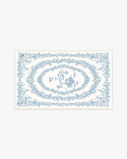 Bashful Bunny Toile Blue Flatwoven Rug - 90x150 - Machine Washable Area Rug - Kid & Pet Friendly - Indoor Rugs - Ruggable - image 1