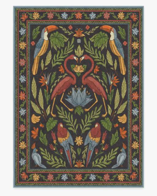 Birds Of A Feather Flatwoven Rug by Iris Apfel Green - 305x425 - Machine Washable Area Rug - Kid & Pet Friendly - Indoor Rugs - Ruggable - image 1