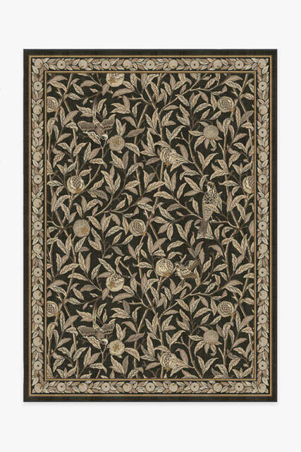 Bird & Pomegranate Soft Black Flatwoven Rug by Morris & Co. - 150x215 - Machine Washable Area Rug - Kid & Pet Friendly - Indoor Rugs - Ruggable - image 1