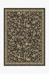 Bird & Pomegranate Soft Black Flatwoven Rug by Morris & Co. - 150x215 - Machine Washable Area Rug - Kid & Pet Friendly - Indoor Rugs - Ruggable - thumbnail 1