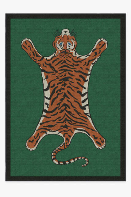 Tiger Emerald Flatwoven Rug by Jonathan Adler Green - 305x425 - Machine Washable Area Rug - Kid & Pet Friendly - Indoor Rugs - Ruggable - image 1