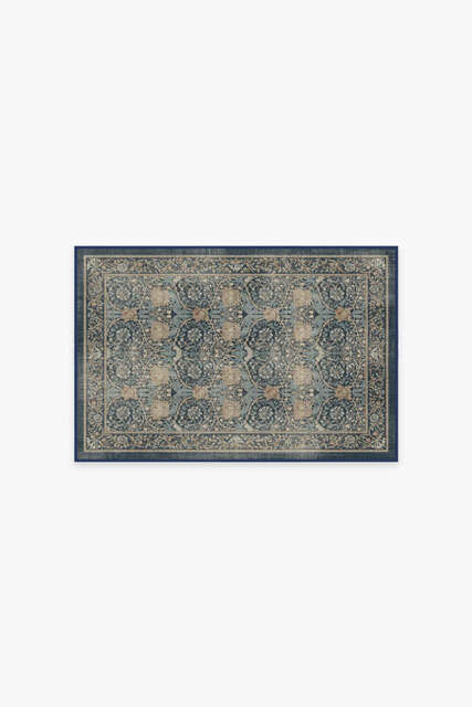 Honeysuckle & Tulip Indigo Flatwoven Rug by Morris & Co. - 60x90 - Machine Washable Area Rug - Kid & Pet Friendly - Indoor Rugs - Ruggable - image 1
