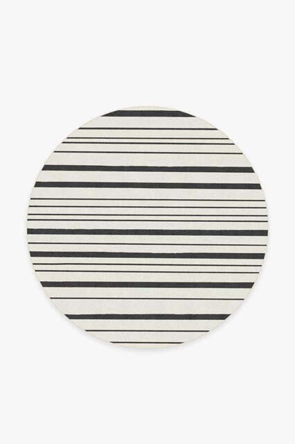 Hudson Stripe Black Flatwoven Rug - 185 Round - Machine Washable Area Rug - Kid & Pet Friendly - Indoor Rugs - Ruggable - image 1