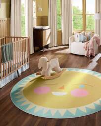 Hello Sunshine Rug Yellow - 185 Round - Machine Washable Area Rug - Kid & Pet Friendly - Indoor Rugs - Ruggable - thumbnail 2