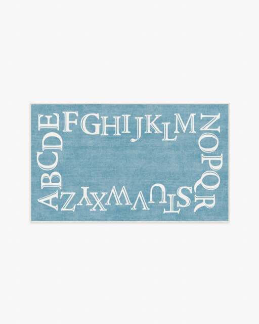 Easy as ABC Slate Blue Rug - 90x150 - Machine Washable Area Rug - Kid & Pet Friendly - Indoor Rugs - Ruggable - image 1
