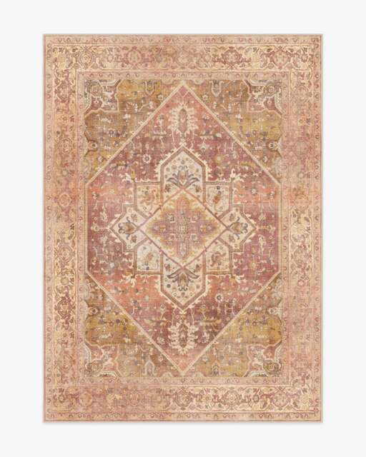 Santiago Coral & Gold Flatwoven Rug - 150x215 - Machine Washable Area Rug - Kid & Pet Friendly - Indoor Rugs - Ruggable - image 1