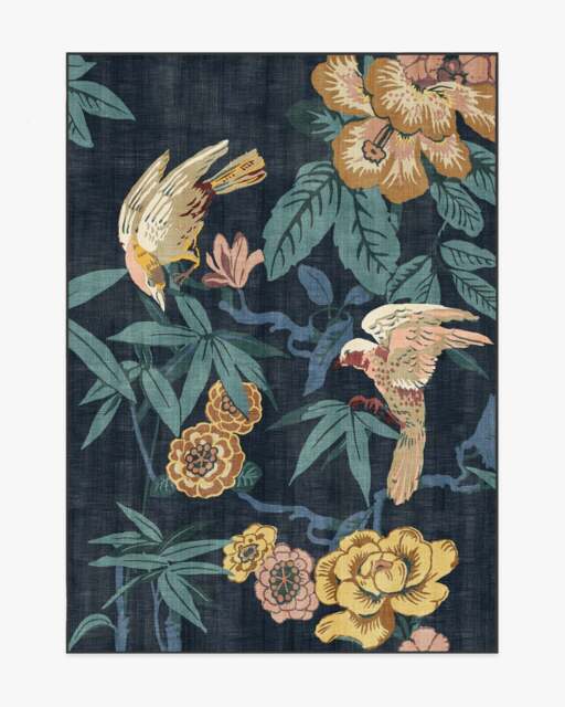 Bamboo & Bird Indigo Rug by Sanderson - 150x215 - Machine Washable Area Rug - Kid & Pet Friendly - Indoor Rugs - Ruggable - image 1