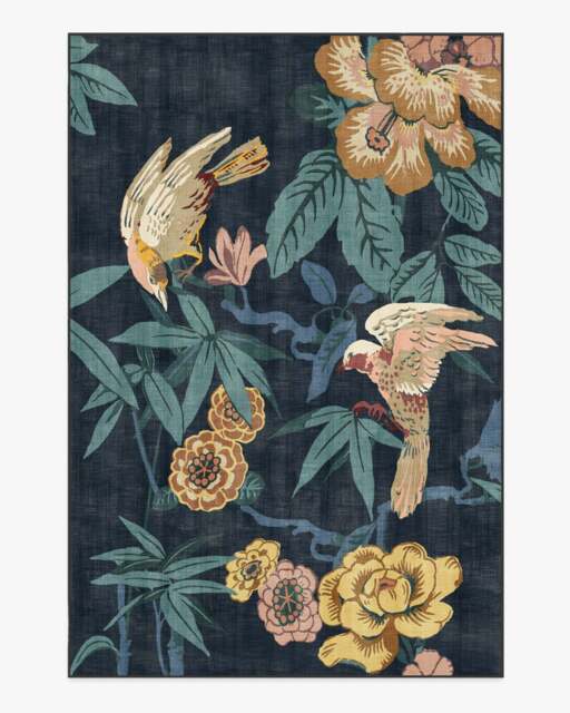 Bamboo & Bird Indigo Flatwoven Rug by Sanderson - 185x275 - Machine Washable Area Rug - Kid & Pet Friendly - Indoor Rugs - Ruggable - image 1