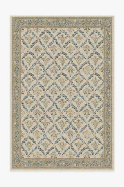 Bellflowers Ivory & Gold Flatwoven Rug by Morris & Co. - 185x275 - Machine Washable Area Rug - Kid & Pet Friendly - Indoor Rugs - Ruggable - image 1