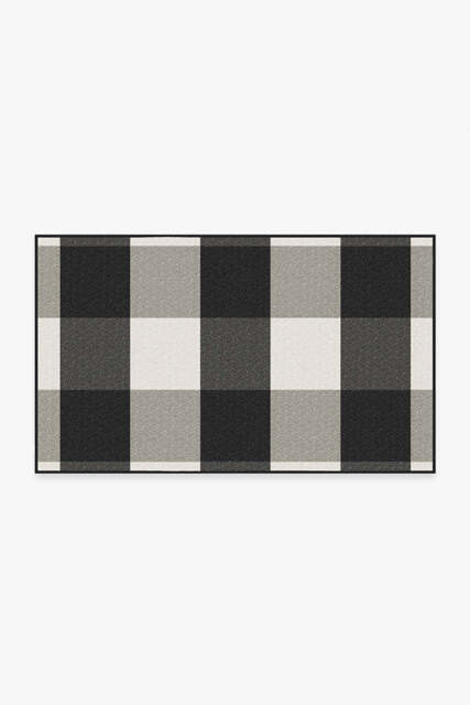 Gingham Plaid Black & White Outdoor Rug - 90x150 - Machine Washable Area Rug - Kid & Pet Friendly - Indoor Rugs - Ruggable - image 1