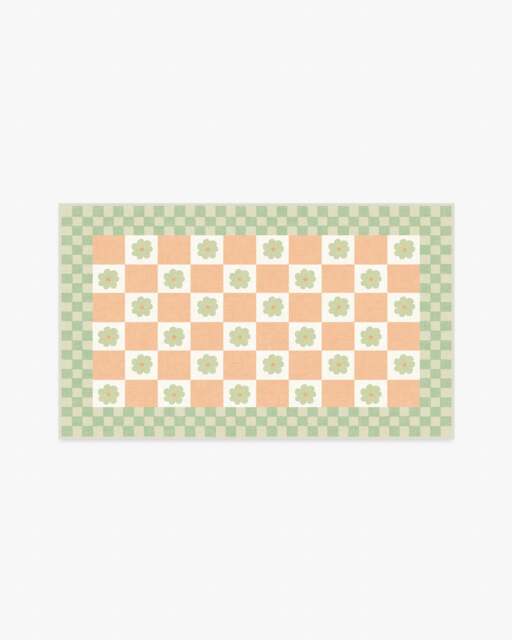 Mini Daisy Chequerboard Pink Rug - 90x150 - Machine Washable Area Rug - Kid & Pet Friendly - Indoor Rugs - Ruggable - image 1