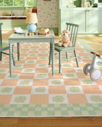 Mini Daisy Chequerboard Pink Rug - 90x150 - Machine Washable Area Rug - Kid & Pet Friendly - Indoor Rugs - Ruggable - thumbnail 2