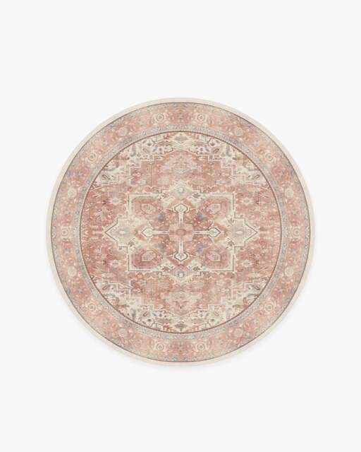 Kamran Rose Flatwoven Rug Pink - 185 Round - Machine Washable Area Rug - Kid & Pet Friendly - Indoor Rugs - Ruggable - image 1