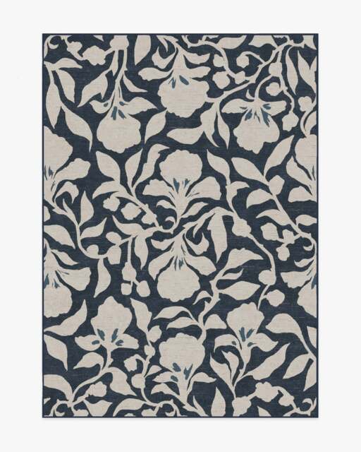 Flora Ink Blue & Ivory Rug by The Hiltons - 150x215 - Machine Washable Area Rug - Kid & Pet Friendly - Indoor Rugs - Ruggable - image 1