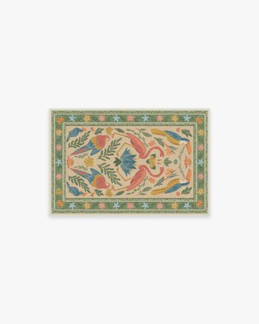 Birds Of A Feather Green & Peach Rug by Iris Apfel - 60x90 - Machine Washable Area Rug - Kid & Pet Friendly - Indoor Rugs - Ruggable - image 1