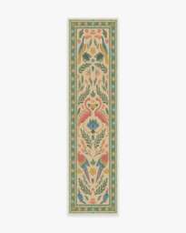 Birds Of A Feather Green & Peach Rug by Iris Apfel - 60x90 - Machine Washable Area Rug - Kid & Pet Friendly - Indoor Rugs - Ruggable - thumbnail 2