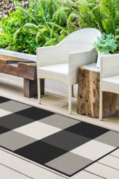 Gingham Plaid Black & White Outdoor Rug - 275x365 - Machine Washable Area Rug - Kid & Pet Friendly - Outdoor Rugs - Ruggable - thumbnail 2