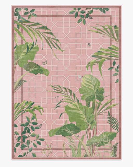 Palm House Rose Flatwoven Rug by Sanderson Pink - 305x425 - Machine Washable Area Rug - Kid & Pet Friendly - Indoor Rugs - Ruggable - image 1