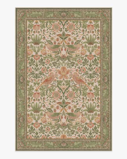 Strawberry Thief Sage & Rose Flatwoven Rug by Morris & Co. - 200x290 - Machine Washable Area Rug - Kid & Pet Friendly - Indoor Rugs - Ruggable - image 1