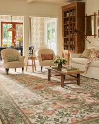 Strawberry Thief Sage & Rose Flatwoven Rug by Morris & Co. - 200x290 - Machine Washable Area Rug - Kid & Pet Friendly - Indoor Rugs - Ruggable - thumbnail 4