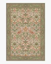 Strawberry Thief Sage & Rose Flatwoven Rug by Morris & Co. - 200x290 - Machine Washable Area Rug - Kid & Pet Friendly - Indoor Rugs - Ruggable - thumbnail 2