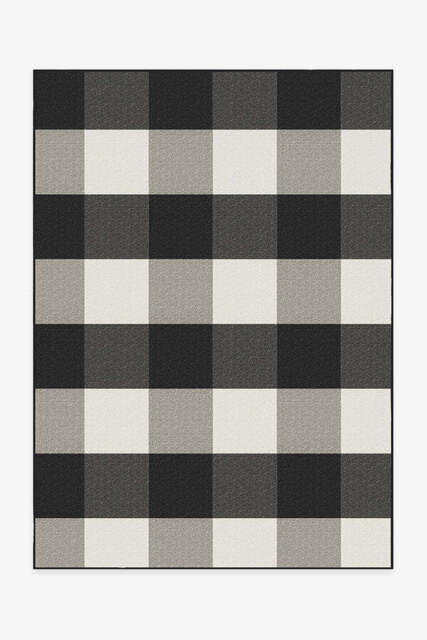 Gingham Plaid Black & White Outdoor Rug - 150x215 - Machine Washable Area Rug - Kid & Pet Friendly - Indoor Rugs - Ruggable - image 1