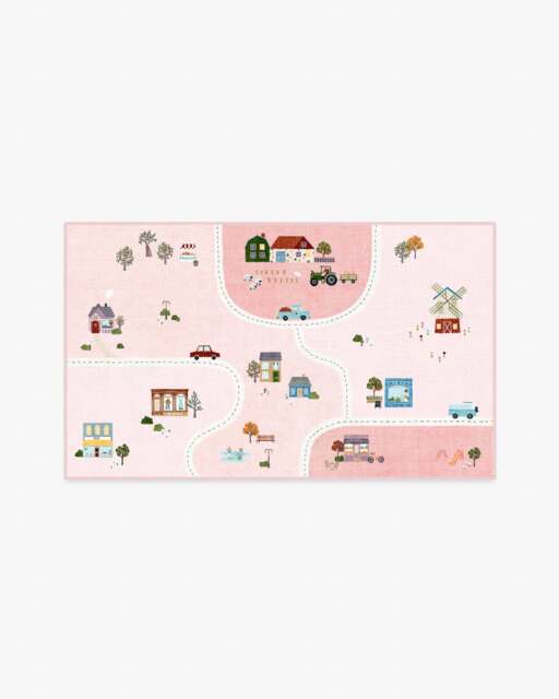 About Town Pink Flatwoven Rug - 90x150 - Machine Washable Area Rug - Kid & Pet Friendly - Indoor Rugs - Ruggable
