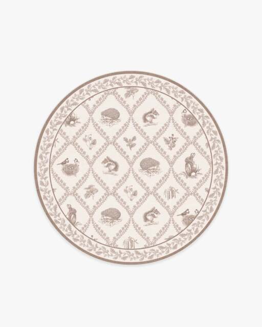 Squirrel & Hedgehog Fawn Flatwoven Rug by Sanderson Beige - 185 Round - Machine Washable Area Rug - Kid & Pet Friendly - Indoor Rugs - Ruggable - image 1