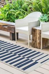 Offset Stripe Navy Outdoor Rug - 275x365 - Machine Washable Area Rug - Kid & Pet Friendly - Outdoor Rugs - Ruggable - thumbnail 2