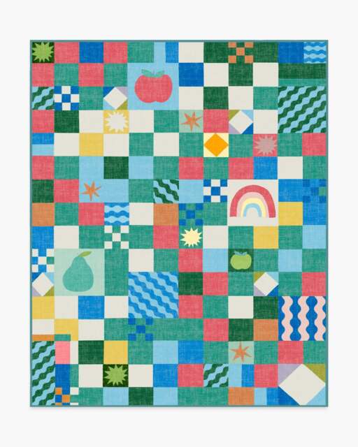 Big Apple Patchwork Multicolour Rug Green - 245x305 - Machine Washable Area Rug - Kid & Pet Friendly - Indoor Rugs - Ruggable - image 1