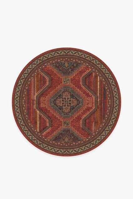 Mandalore Scarlet Red Flatwoven Rug - 185 Round - Machine Washable Area Rug - Kid & Pet Friendly - Indoor Rugs - Ruggable - image 1