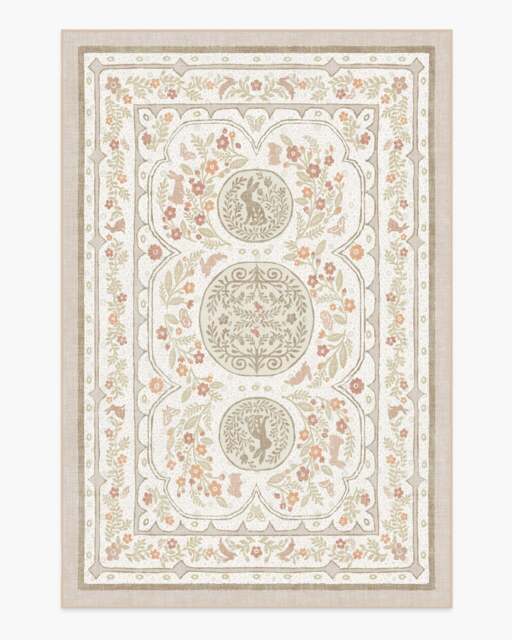 Twin Bunny Border Natural Flatwoven Rug - 185x275 - Machine Washable Area Rug - Kid & Pet Friendly - Indoor Rugs - Ruggable - image 1