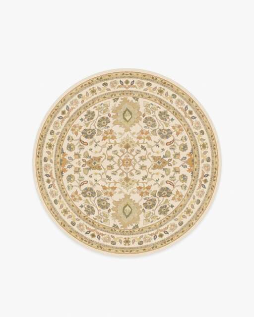Calabria Cream & Gold Flatwoven Rug - 185 Round - Machine Washable Area Rug - Kid & Pet Friendly - Indoor Rugs - Ruggable - image 1