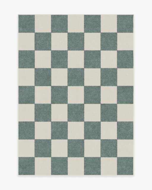 Jaque Checkered Slate Green Flatwoven Rug - 150x215 - Machine Washable Area Rug - Kid & Pet Friendly - Indoor Rugs - Ruggable - image 1