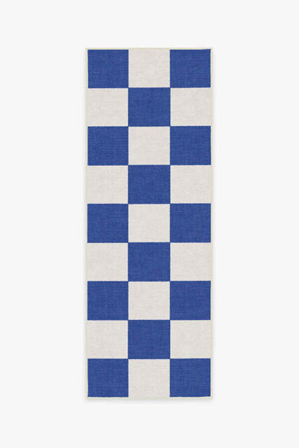 Jaque Checkered Blue Outdoor Rug - 75x215 - Machine Washable Area Rug - Kid & Pet Friendly - Indoor Rugs - Ruggable - image 1