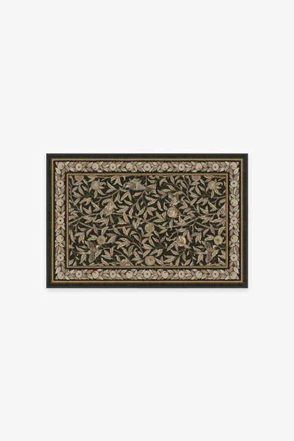 Bird & Pomegranate Soft Black Flatwoven Rug by Morris & Co. - 60x90 - Machine Washable Area Rug - Kid & Pet Friendly - Indoor Rugs - Ruggable - image 1