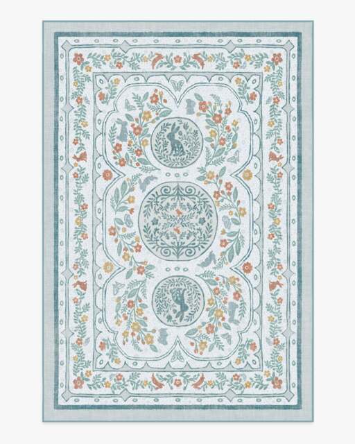 Twin Bunny Border Blue Flatwoven Rug - 200x290 - Machine Washable Area Rug - Kid & Pet Friendly - Indoor Rugs - Ruggable - image 1