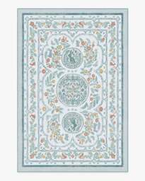 Twin Bunny Border Blue Flatwoven Rug - 200x290 - Machine Washable Area Rug - Kid & Pet Friendly - Indoor Rugs - Ruggable