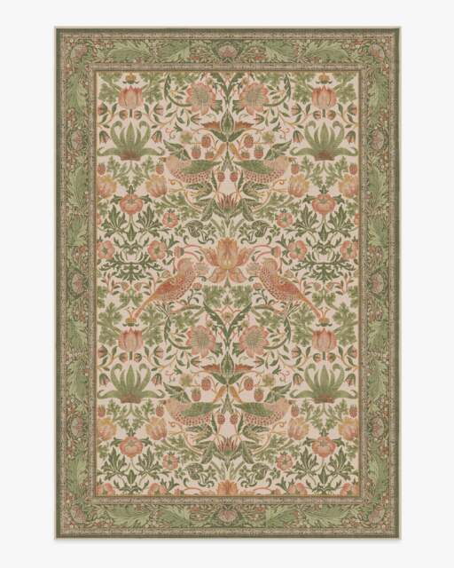 Strawberry Thief Sage & Rose Rug by Morris & Co. - 200x290 - Machine Washable Area Rug - Kid & Pet Friendly - Indoor Rugs - Ruggable - image 1
