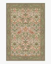 Strawberry Thief Sage & Rose Rug by Morris & Co. - 200x290 - Machine Washable Area Rug - Kid & Pet Friendly - Indoor Rugs - Ruggable - thumbnail 1