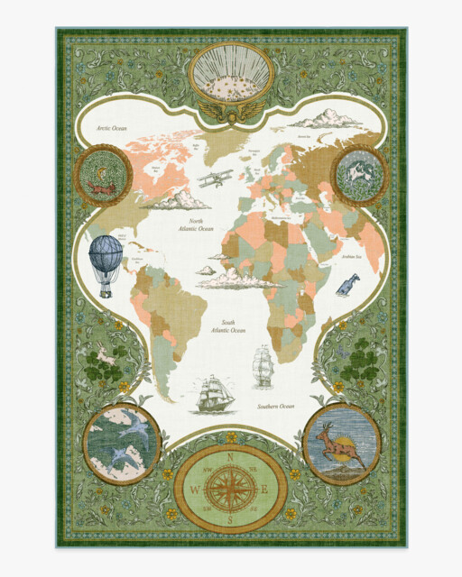 Little Explorer Gold & Green Flatwoven Rug - 185x275 - Machine Washable Area Rug - Kid & Pet Friendly - Indoor Rugs - Ruggable - image 1
