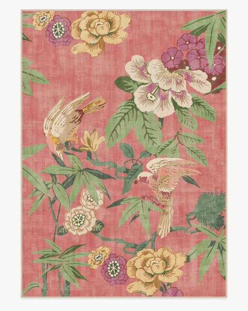Bamboo & Bird Blossom Pink Rug by Sanderson - 305x425 - Machine Washable Area Rug - Kid & Pet Friendly - Indoor Rugs - Ruggable - image 1