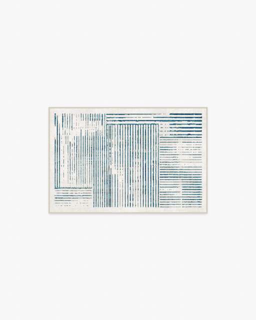 Linear Oasis Ivory & Blue Flatwoven Rug - 60x90 - Machine Washable Area Rug - Kid & Pet Friendly - Indoor Rugs - Ruggable - image 1