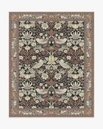 Strawberry Thief Black & Amber Rug by Morris & Co. - 75x215 - Machine Washable Area Rug - Kid & Pet Friendly - Indoor Rugs - Ruggable - thumbnail 2