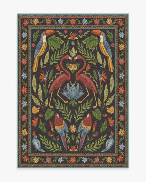 Birds Of A Feather Rug by Iris Apfel Green - 150x215 - Machine Washable Area Rug - Kid & Pet Friendly - Indoor Rugs - Ruggable - image 1