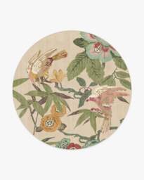 Bamboo & Bird Blush & Jade Flatwoven Rug by Sanderson - 245 Round - Machine Washable Area Rug - Kid & Pet Friendly - Indoor Rugs - Ruggable