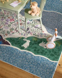 Flower Fields Teal Multicolour Flatwoven Rug - 90x150 - Machine Washable Area Rug - Kid & Pet Friendly - Indoor Rugs - Ruggable - thumbnail 2
