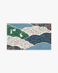 Flower Fields Teal Multicolour Flatwoven Rug - 90x150 - Machine Washable Area Rug - Kid & Pet Friendly - Indoor Rugs - Ruggable - thumbnail 1