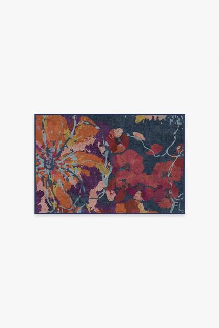 Watercolour Floral Navy Rug - 60x90 - Machine Washable Area Rug - Kid & Pet Friendly - Indoor Rugs - Ruggable - image 1