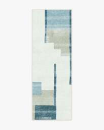 Haylan Ivory & Blue Rug - 75x215 - Machine Washable Area Rug - Kid & Pet Friendly - Indoor Rugs - Ruggable - thumbnail 1